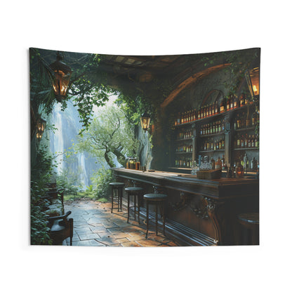 Wall Tapestries - Elven Tavern, Bar - Vines, waterfall background