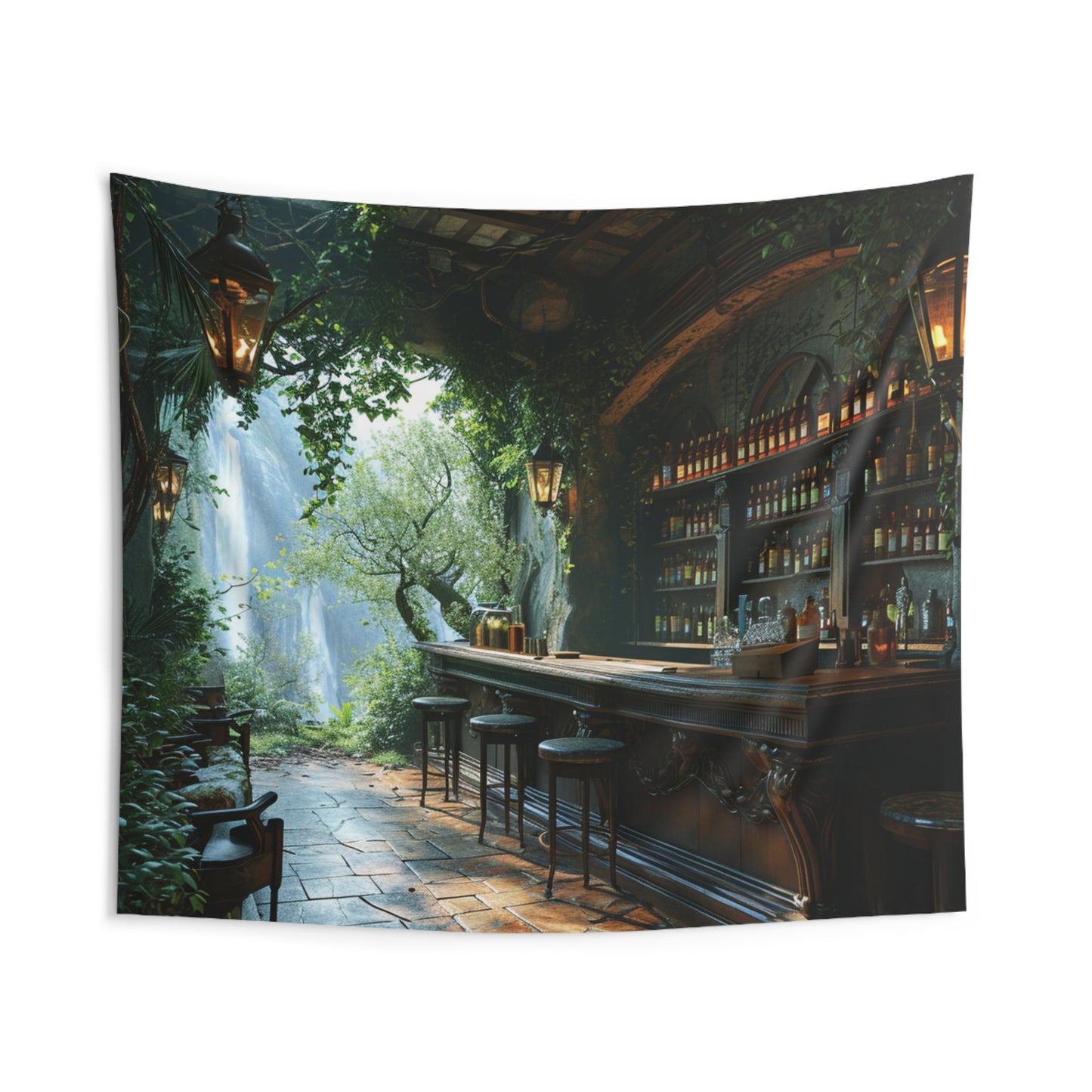 Wall Tapestries - Elven Tavern, Bar - Vines, waterfall background